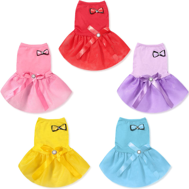 Frienda 5 Pieces Puppy Pet Dresses Dog Cat Princess Dress Spring Summer Dog Vest Dress Puppy Lace Ballet Dresses Dog Bowknot Crystal Skirt Stylish Cute Pet Clothes Apparel, 5 Colors Medium - PawsPlanet Australia