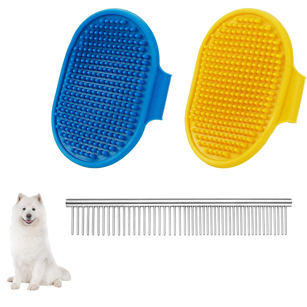 RELEASE SPINNER 2 Pcs Pet Shampoo Brush and 1pcs Dog Combs Rubber Massage Brush Dog Bath Brush with Adjustable Strap for Short Long Haired Dogs and Cats Pets - PawsPlanet Australia