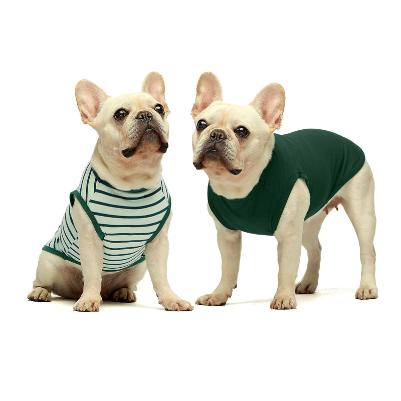 Fitwarm 2-Pack 100% Cotton Striped Dog Shirt for Pet Clothes Puppy T-Shirts Cat Tee Breathable Strechy X-Small Dark Green - PawsPlanet Australia