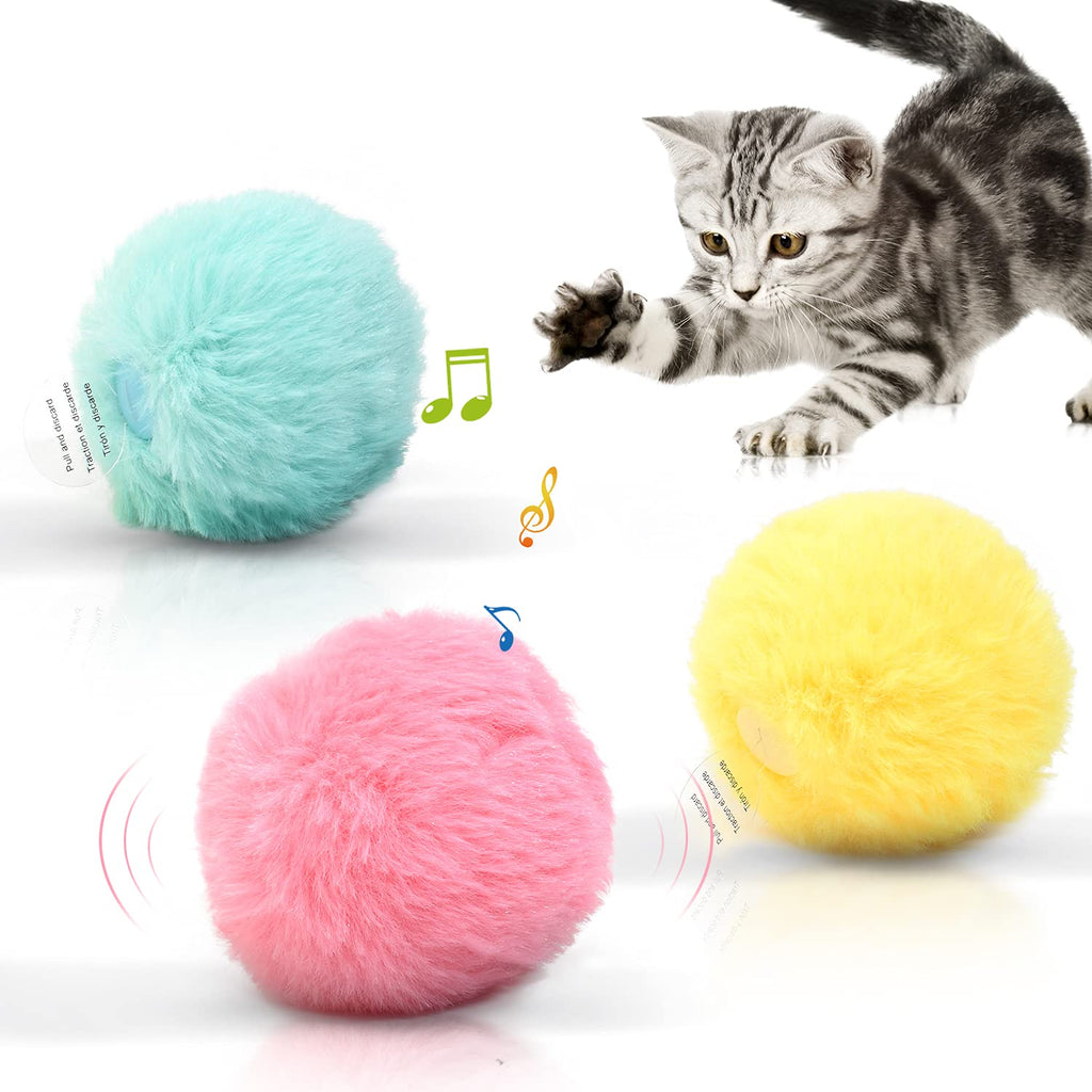 Potaroma 3 Pack Fluffy Plush Cat Ball Toys, Interactive Chirping Balls Cat Kicker Toys, 3 Lifelike Animal Chirping Sounds, Fun Kitty Kitten Catnip Toys for Cat Exercise - PawsPlanet Australia