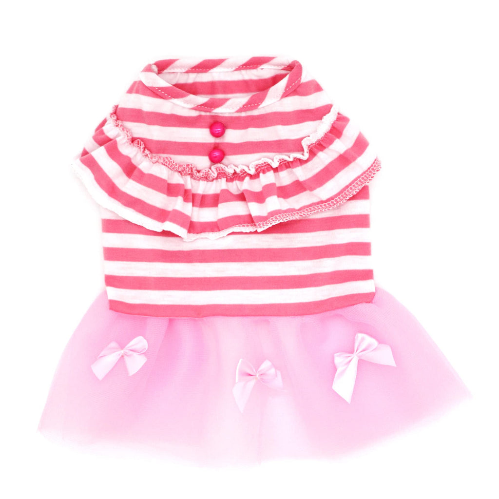 Puppy Skirt Small Dog Dress -Lace Pearl Cute Princess Dress Bowknot & Striped Mesh Puppy Dog Dresses for Girl Small Dogs Pets Clothes Summer Clothes Apparel for Small Dogs and Cats (Small) - PawsPlanet Australia