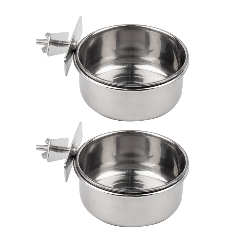AUEAR, 2 Pack Bird Seed Feeder Parrot Feeding Cups Pet Food Water Dish Stainless Steel Cage Bowls with Clamp Holder for Small Animal Macaw African Gray Parakeet Canary Cockatie Conure Budgies Ferret - PawsPlanet Australia
