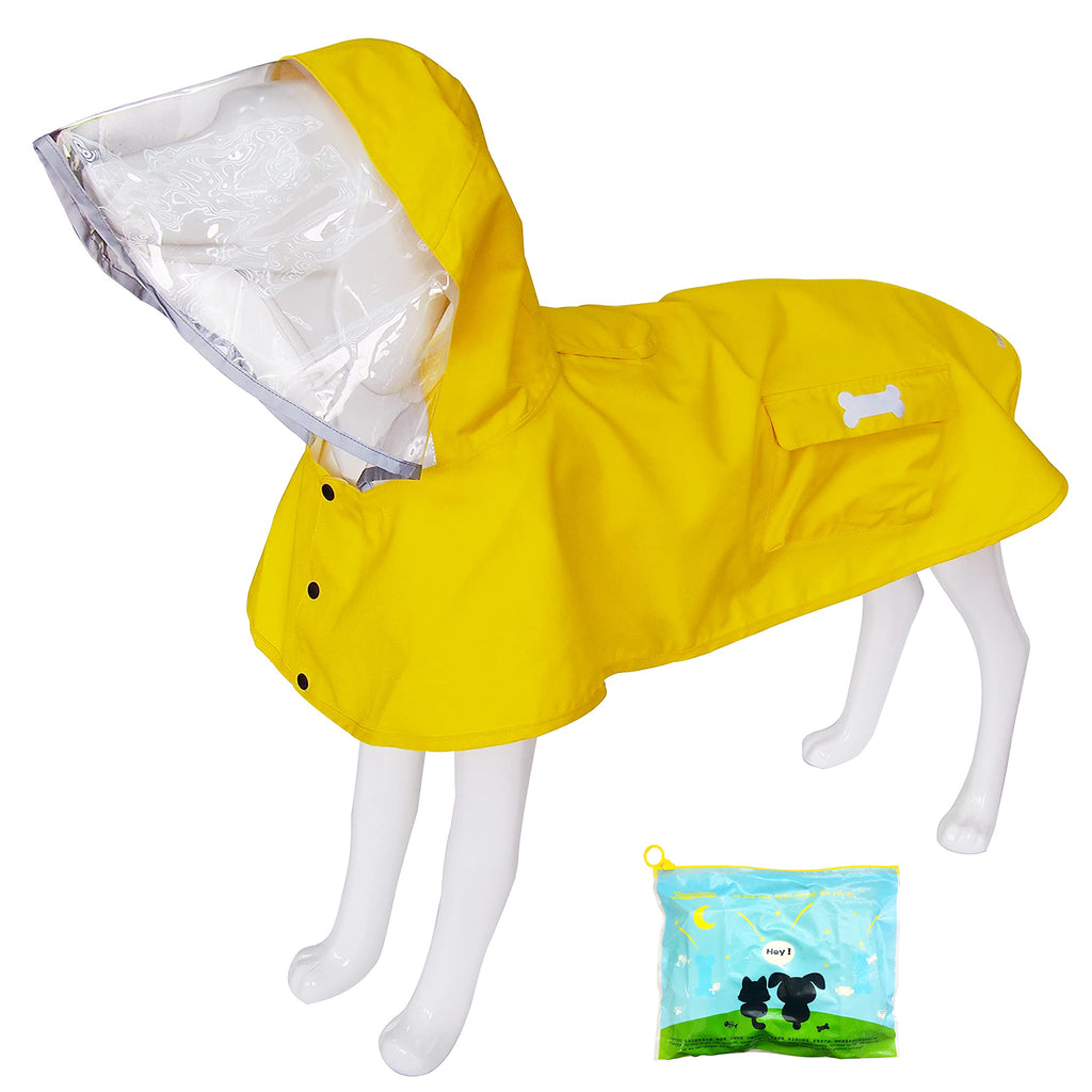 Waterproof Dog Raincoat, Adjustable Reflective Lightweight Pet Rain Clothes with Poncho Hood Yellow X-Small - PawsPlanet Australia