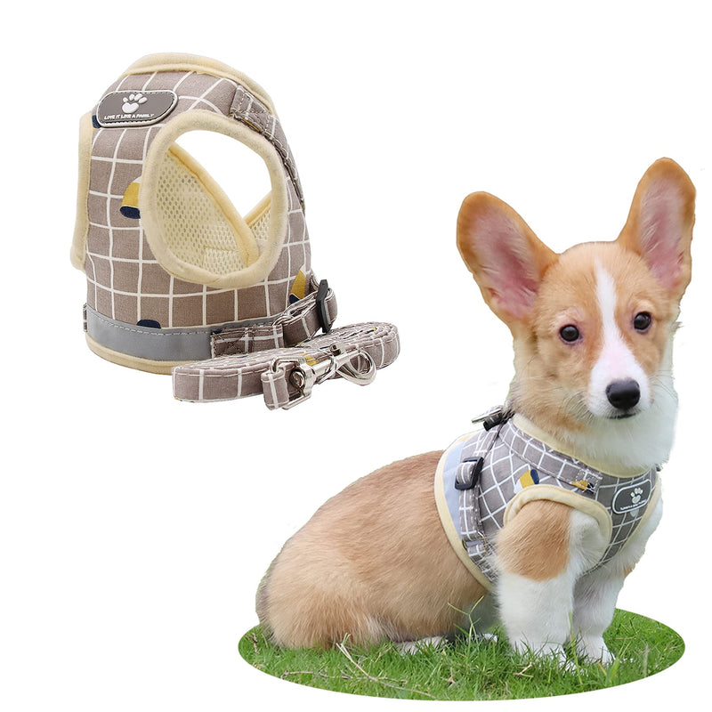 Lattice Vest Type Dog Chest Harness - Quality Breathable Mesh Reflective Dog Harness Not Easy to Fall Lightweight Pet Comfort Harness Suitable for Medium and Small Cat and Dog Small(Chest:11.8-13.3") Khaki - PawsPlanet Australia