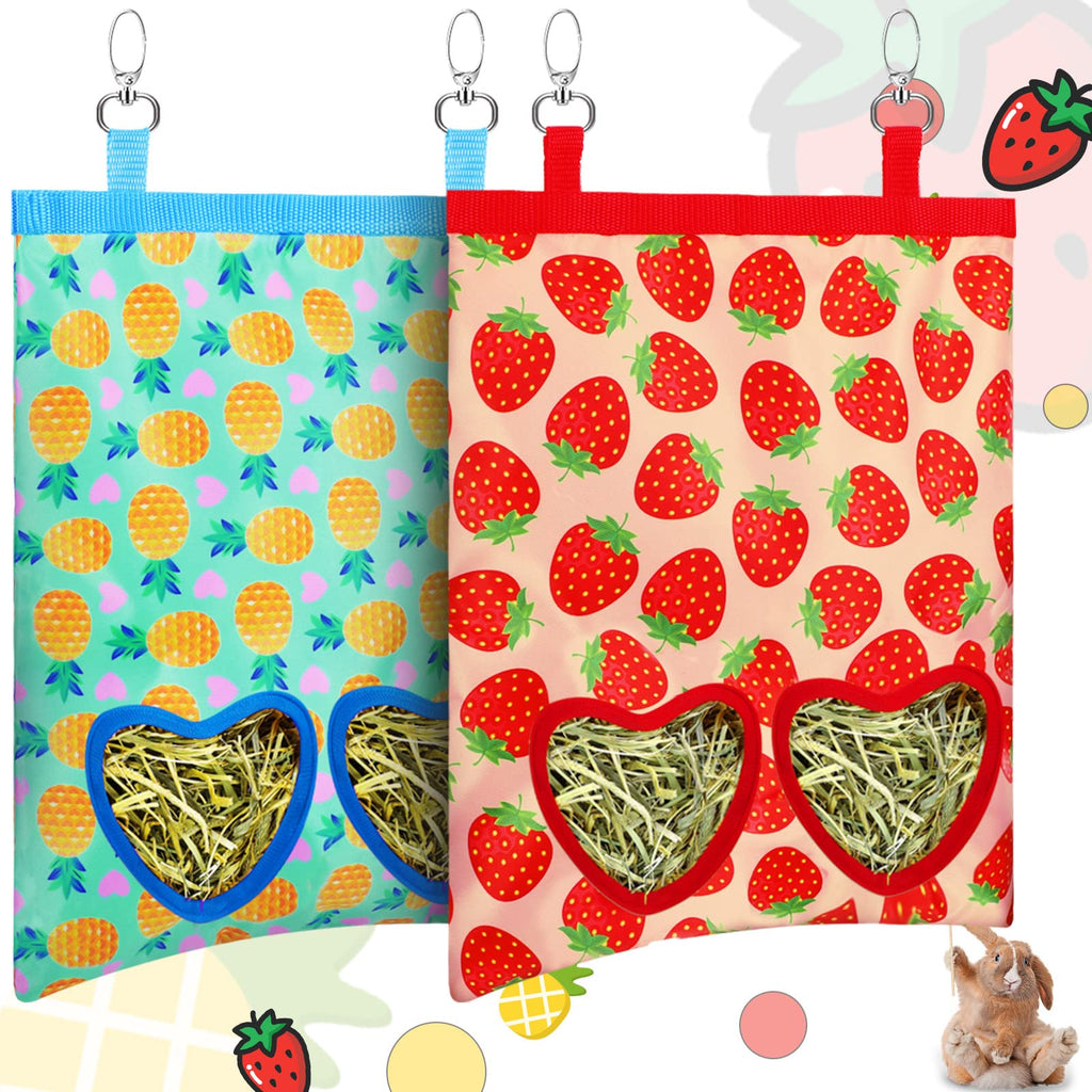 2 Pieces Guinea Pig Hay Feeder Bag Rabbit Hay Feeder Storage Small Animal Hay Feeder Bag Hanging Feeder Sack with 2 Holes for Rabbit Guinea Pig Chinchilla Hamsters Small Pets Strawberry, Pineapple - PawsPlanet Australia