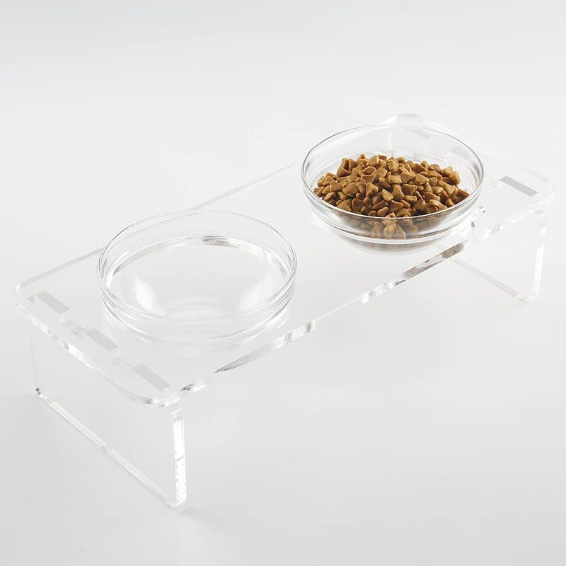 Elevated Cat Dog Bowls - Feoyoho Raised Pet Bowl Acrylic Feeder Stand with Two Removable Glass Bowls and Extra Two Stainless Steel Bowls for Small Dogs Cats,3.75 Inch small-3.75'' tall,1.5 cup bowl - PawsPlanet Australia