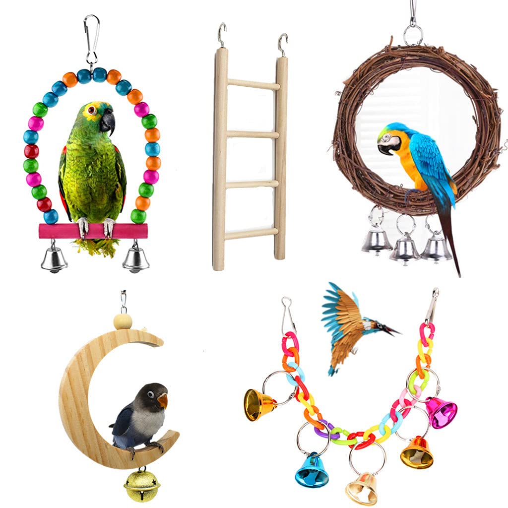 Bird Parrot Swing Toy Parrot Hanging Hammock Chewing Toy, Ladder, etc.5pcs/set, Father's Day Gift, Suitable for Parakeets, Lovebirds, Macaws, Finches and other Bird Cage Toys - PawsPlanet Australia