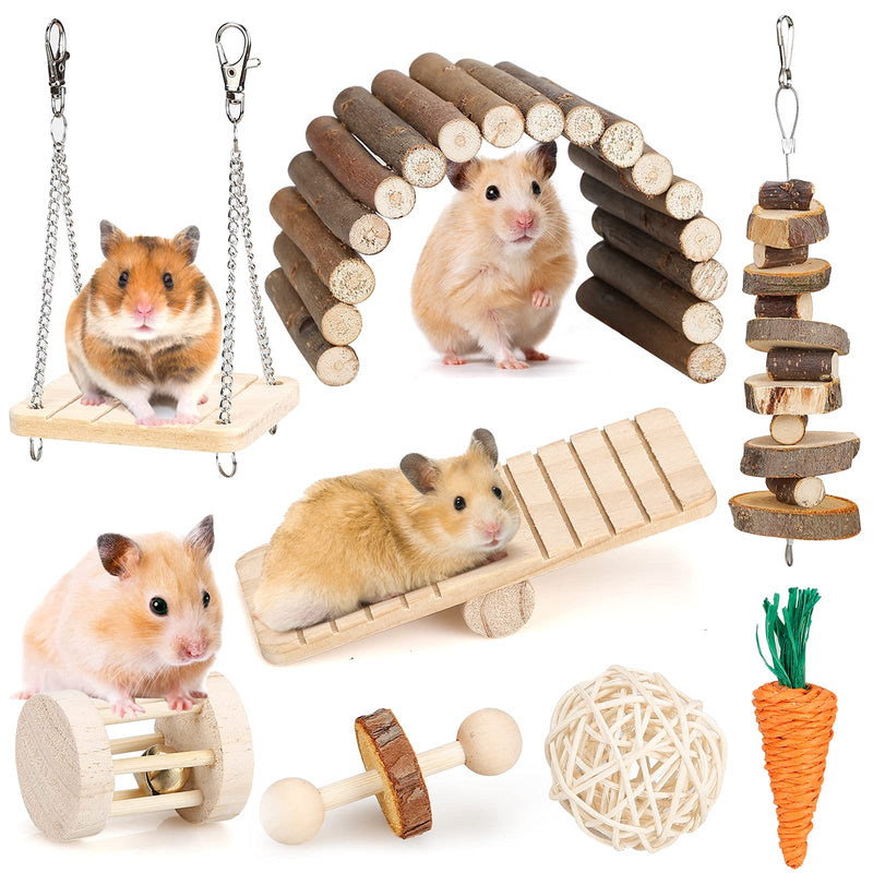 BBjinronjy Hamster Chew Toys Set Small Animal Molar Toys Teeth Care Wooden Accessories for Guinea Pigs,Chinchillas,Gerbils,Mice,Rats,Mouse Rodents Toy Swing Seesaw Bridge - PawsPlanet Australia