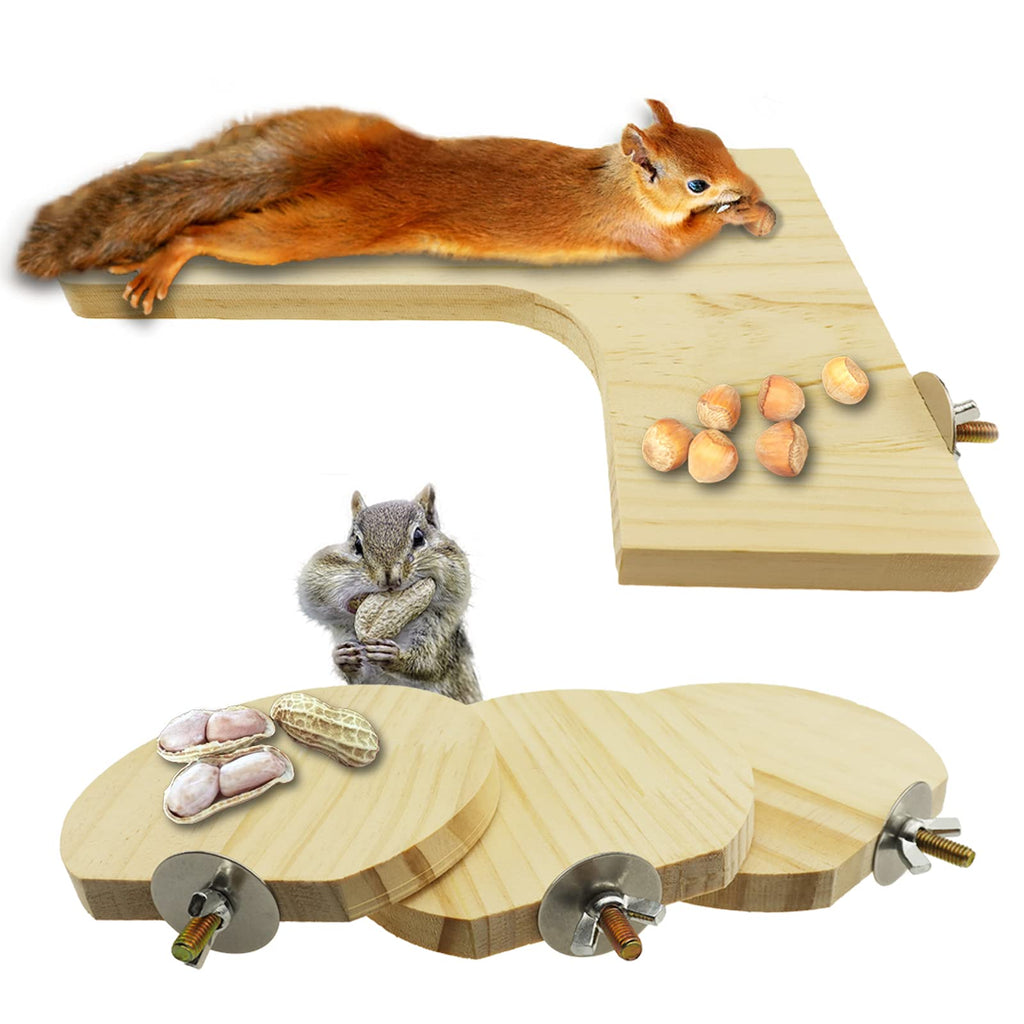 MACGQ Hamster Wood Platform Set L-Shaped Pedal Wooden Platform 4 Pieces Natural Hamster Standing Platform Round Standing Board Toy for Hamster Guinea Pigs Chinchilla Gerbil Squirrel and Dwarf A Type - PawsPlanet Australia