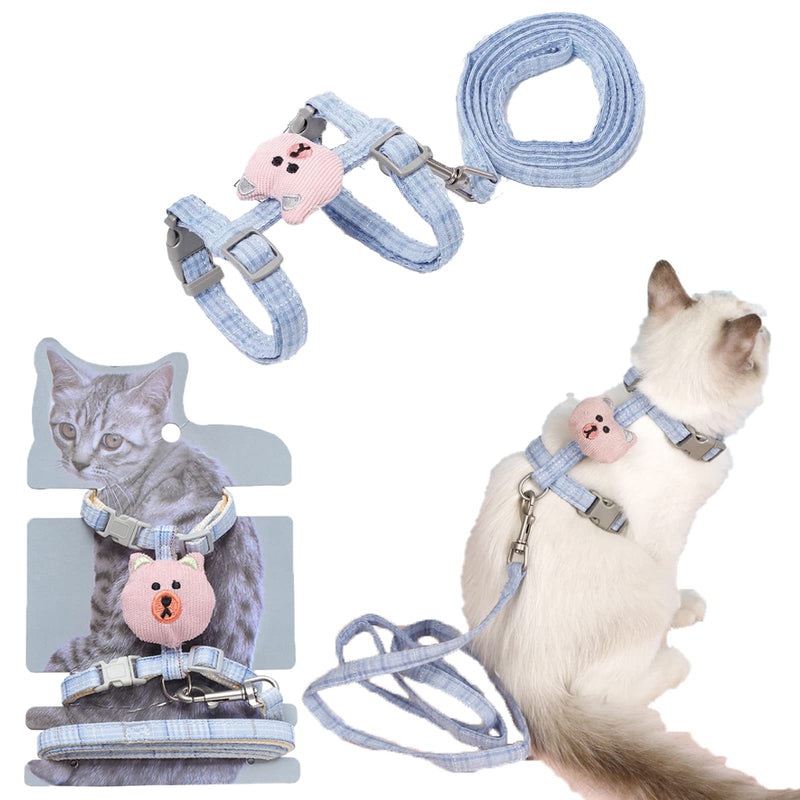 Cat Harness and Leash Set for Walking Escape Proof，Adjustable H-Shaped Cat Vest Harnesses with Cute Bear，Soft Comfortable Lightweight Strap for Cats Outdoor Walking(Blue) Blue XS:Neck 7.4-12.2″,Chest 8.6-14.1″ - PawsPlanet Australia