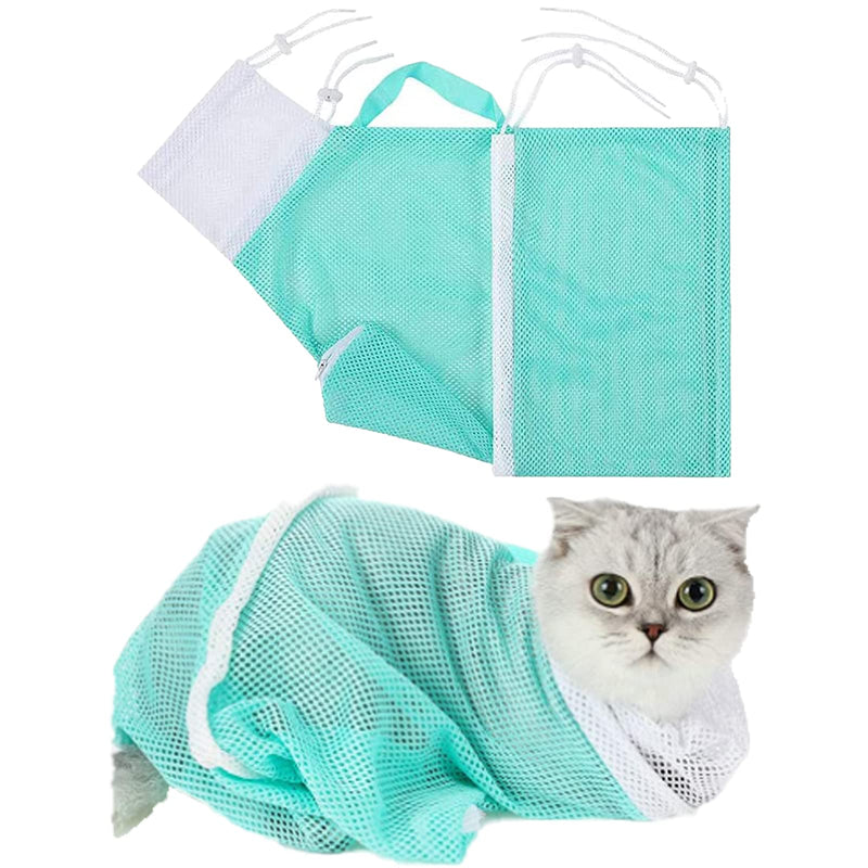 ISMARTEN Cat Shower Net Bag Cat Grooming Bathing Bag, Adjustable Multifunctional Breathable Anti-Bite and Anti-Scratch Restraint Bag Cat Washing Shower Bag for Bathing, Nail Trimming,Injection Green - PawsPlanet Australia