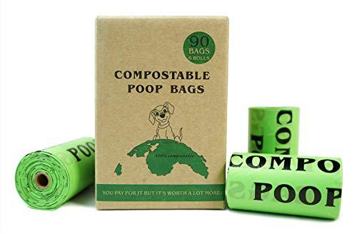 Dog Poop Bags Biodegradable,Dog Waste Bags Refill Rolls,100% Compostable Pet Poop Bags, 9 x 13 Inches, Extra Thick 20 Micron, Unscented, Leak Proof, Eco-Friendly Material, Green (90 Bags, 6 Rolls) 90 Bags, 6 Rolls - PawsPlanet Australia