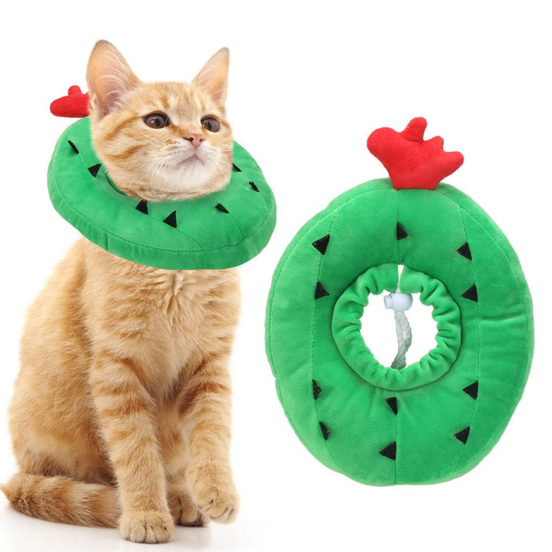 EXPAWLORER Cat Recovery Collar Soft Cat Cone Collar Cute Donut for Wound Healing, Protective E- Collar After Surgery, Elizabethan Collars for Kitten and Small Dogs Cactus - PawsPlanet Australia