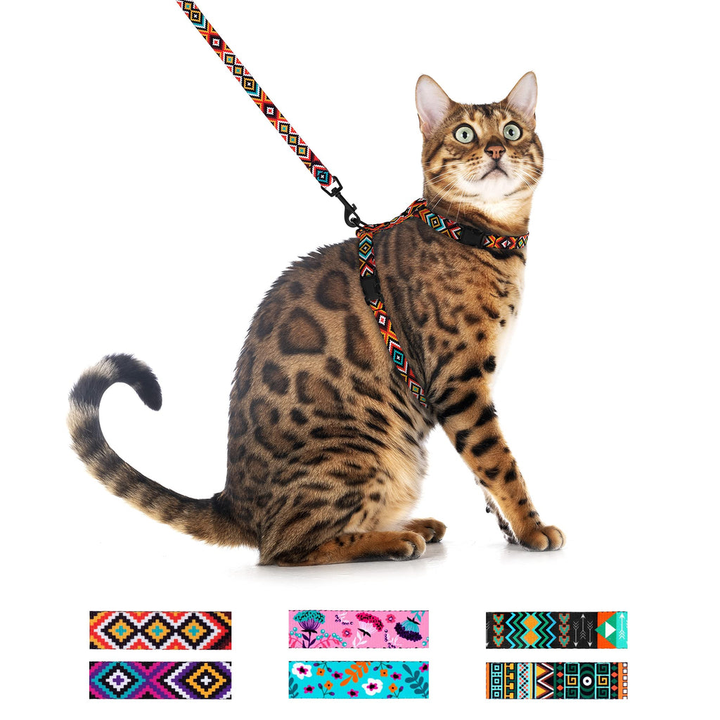 CollarDirect Adjustable Cat Harness and Leash Set for Outdoor Walking Pattern Harnesses for Small Dogs Puppy Aztec Sunset 2XS - PawsPlanet Australia