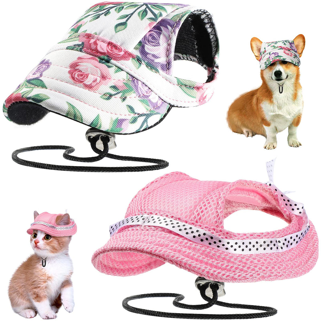 2 Pieces Dog Baseball Caps Pet Round Brim Princess Cap Visor Hats Pet Outdoor Sports Hats with Ear Holes Pet Dog Mesh Porous Cap Pet Baseball Caps with Adjustable Chin Strap for Small Dogs - PawsPlanet Australia