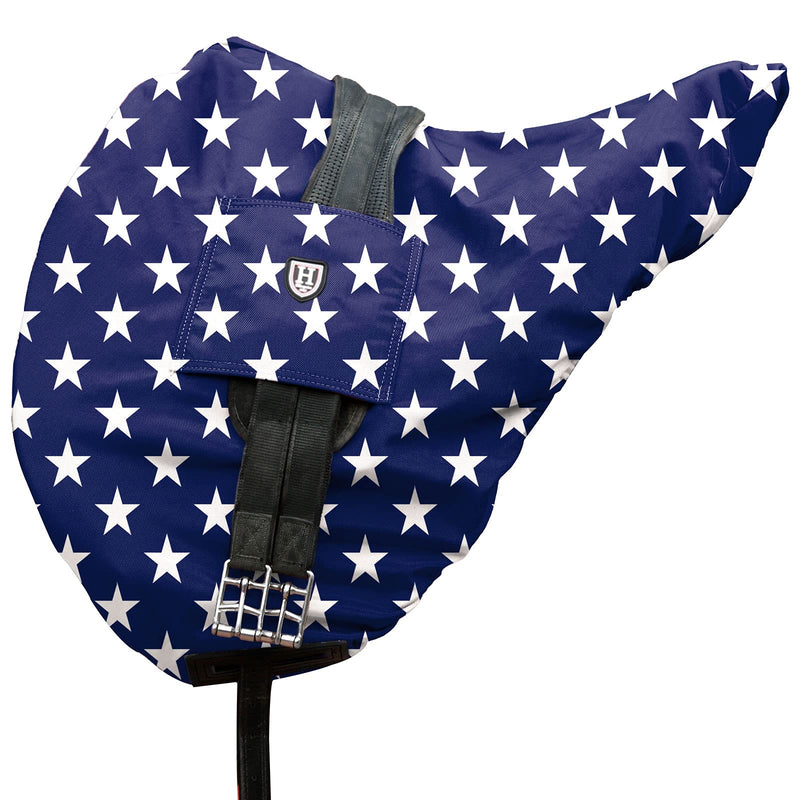 Harrison Howard Premium Waterproof/Breathable Fleece-Lined Saddle Cover with Stylish Prints That Stand Out Protect Your Entire Saddle Dressage-One Size Lined Stars - PawsPlanet Australia
