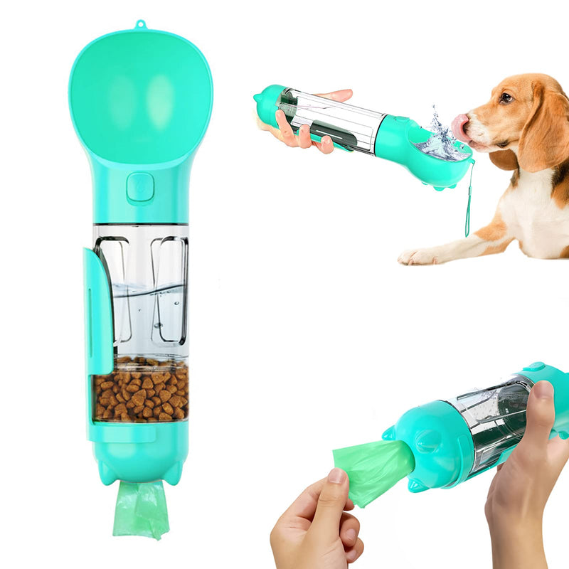 Dog Water Bottle Portable 4 in 1 Leak Proof Pet Water Bottle for Walking Multifunctional Compact Dog Cat Water Dispenser with Food Container and Poop Collection Travel Outdoor Essential (Blue, 300ml) Blue - PawsPlanet Australia
