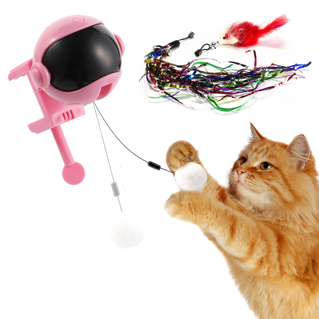 glowworming Smart Lifting Cat Ball, Automatic Cat Toy for Indoor Cats Interactive with Plush Ball, 2 PCS Replacement with Bell (Tassel/Mouse) Pink - PawsPlanet Australia