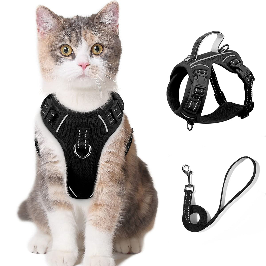 Cat Harness and Leash Set for Walking Escape Proof for Small Large cat Kitten Harness with ID tag Pocket (Black,S) Black - PawsPlanet Australia