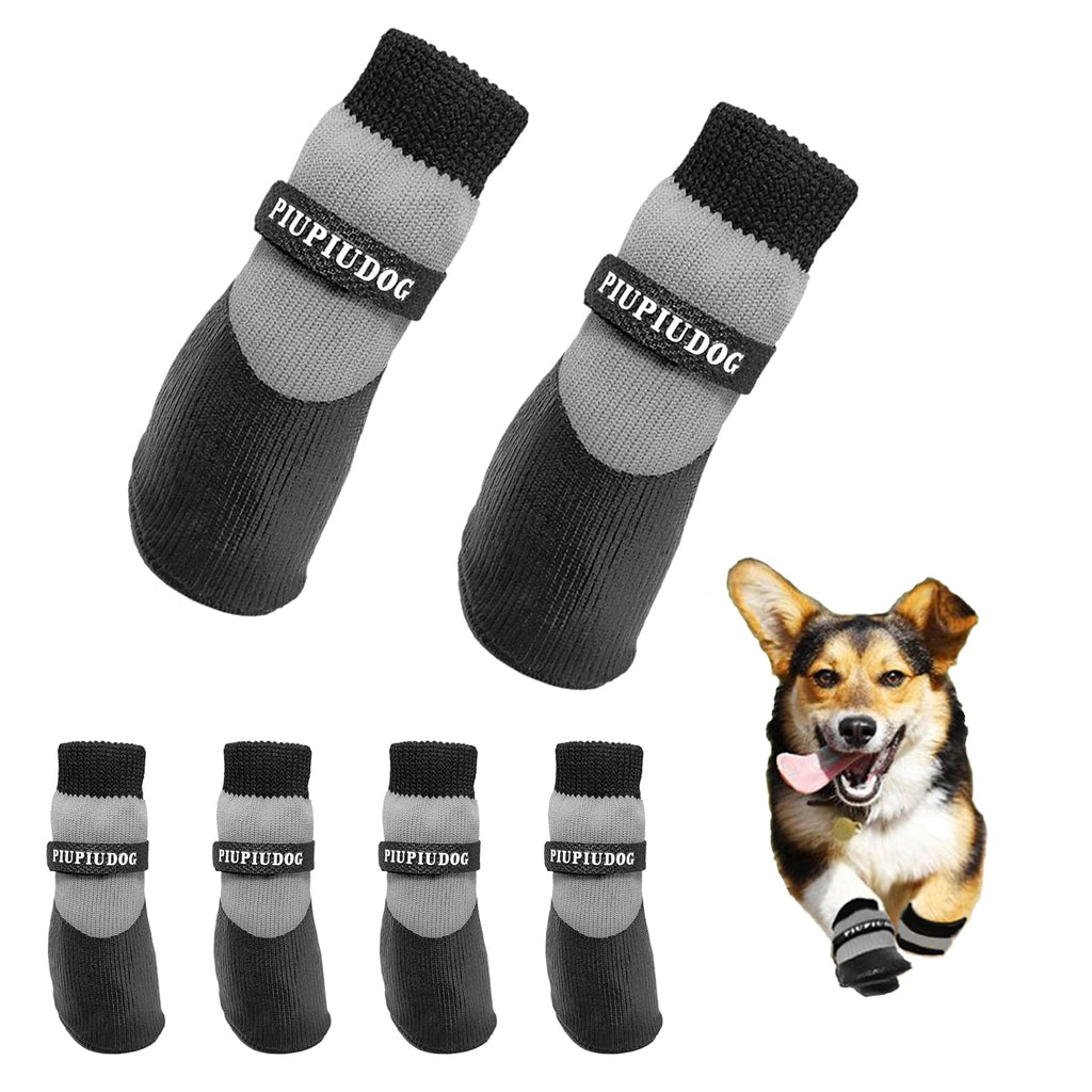 PIUPIUDOG Dog Boots Waterproof Shoes for Small Dogs with Reflective Straps Rugged Anti-Slip Sole Black 4PCS / Set Size S:1.6"x1.2"(L*W) - PawsPlanet Australia