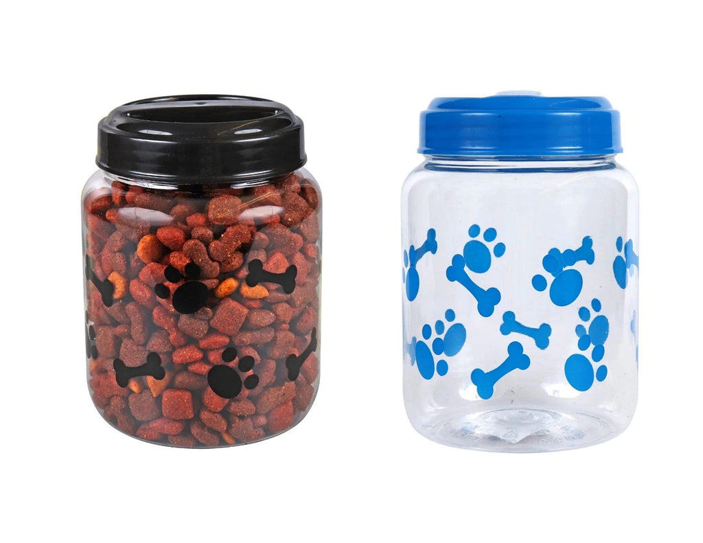 CGT BPA-Free Plastic Airtight Dog Cat Pet Treat & Food Storage Containers Canisters Black & Blue Paw Print Bones (Set of 2) - PawsPlanet Australia