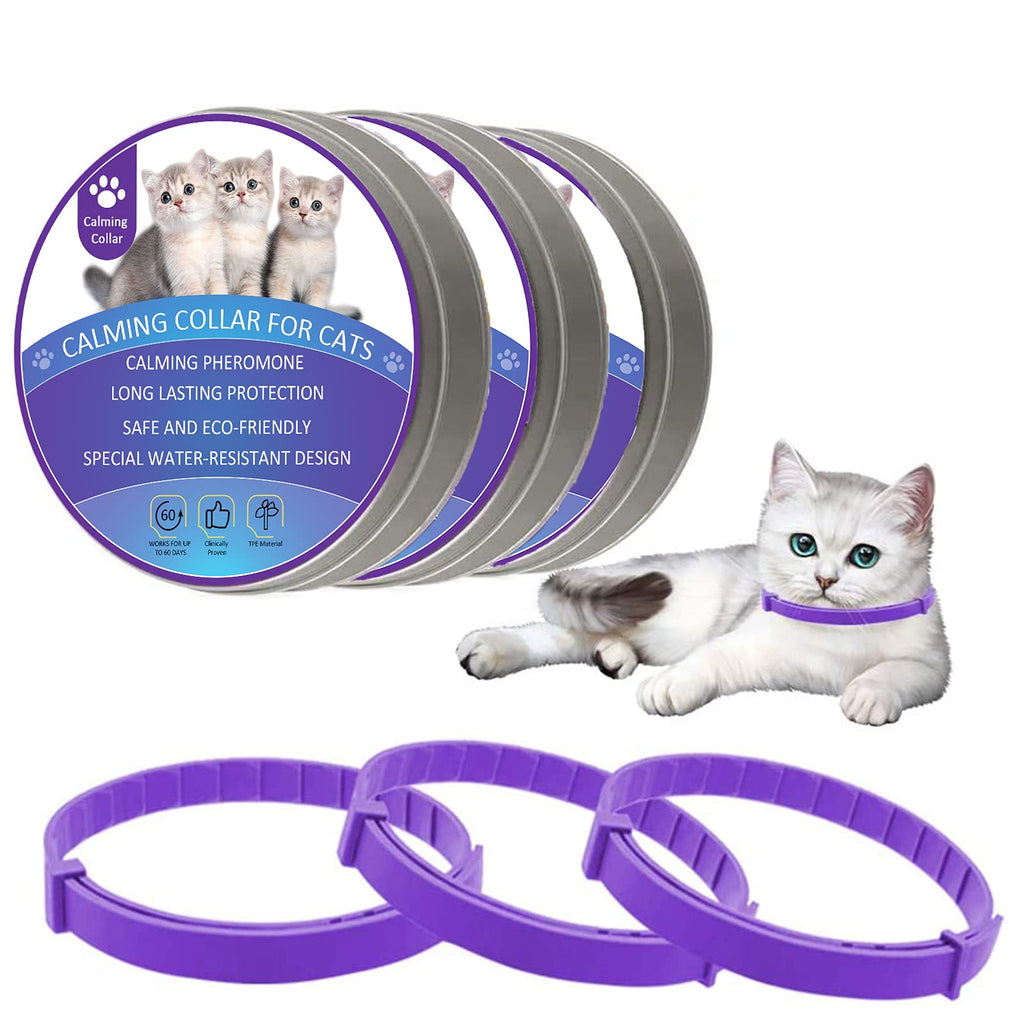 Upgraded 3 Pack Cat Calming Collars, Calming Collar for Cats, Natural Cat Pheromones Calming Collar, Adjustable, Waterproof and Safe, Reduce Anxiety Kitten Collar for Cats - No Lavender Scent - PawsPlanet Australia