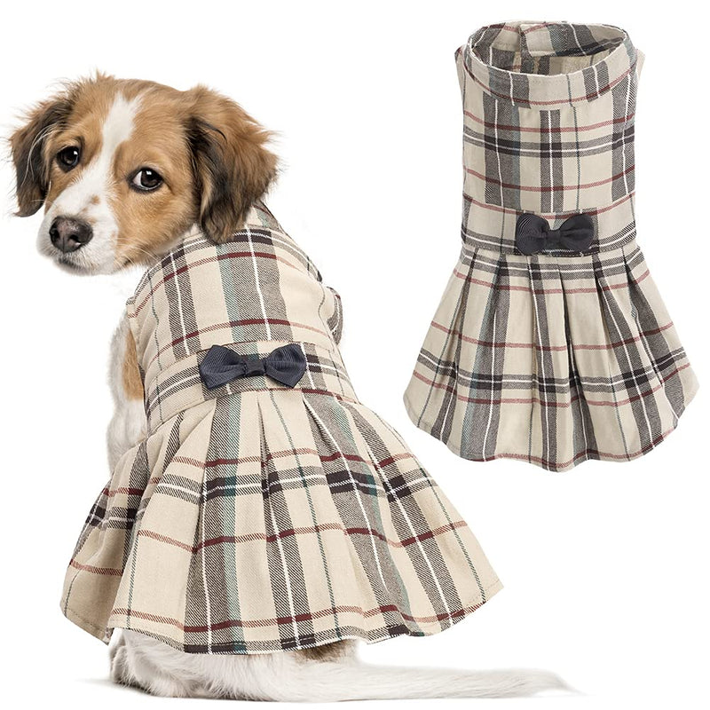 PUPTECK Classic Dog Dress with Plaid Pattern - Soft Pet Cloth for Small and Medium Doggies Outdoor Indoor Party (Small) S - Neck girth: 11.5in Chest girth: 14in - PawsPlanet Australia