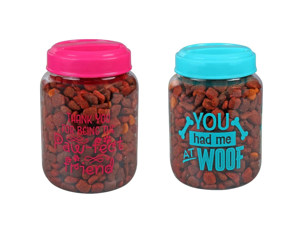 CGT BPA-Free Plastic Airtight Dog Cat Pet Treat & Food Storage Containers Canisters Pink & Blue Thank You for Being The Paw FECT Friend You had me at Woof Slogans (Set of 2) - PawsPlanet Australia