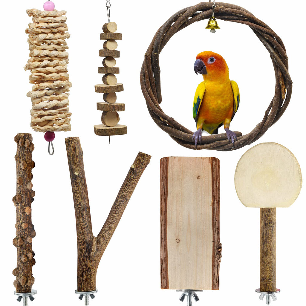 LIMIO 7 PCS Bird Parrot Swing Chewing Toys Natural Wood Bird Perch Bird Cage Toys Suitable for Small Parakeets, Cockatiels, Conures, Finches,Budgie, Parrots, Love Birds - PawsPlanet Australia