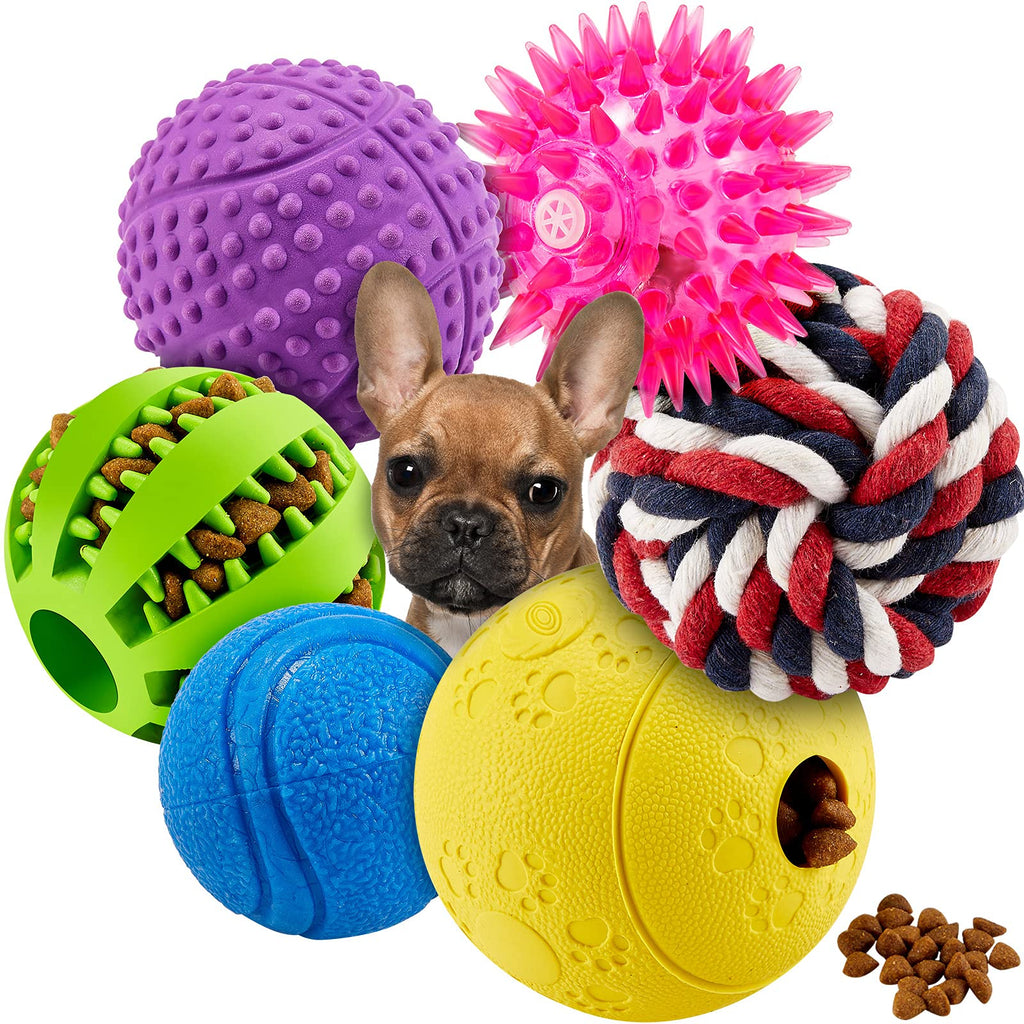 Hestya 6 Pieces Interactive Dog Ball Toys with Different Functions Squeaky Dog Ball Dog Chew Ball Spiky Lighting Dog Ball Bouncy Dog Ball Food Treat Dispenser Ball Teething Ball for Small Dogs - PawsPlanet Australia