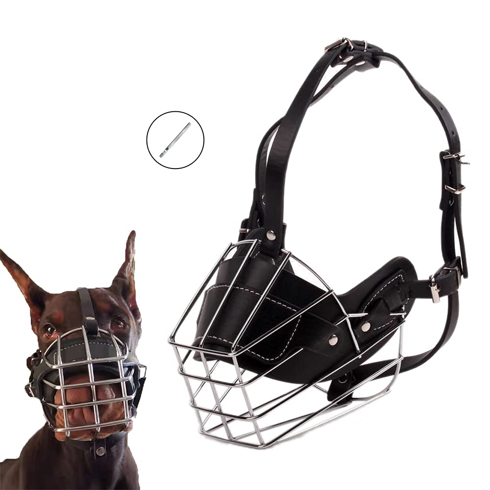 HITNEXT Dog Muzzle Basket Metal Leather Black Dog Muzzles for Biting, Basket Muzzle for Large Dog, Muzzle with Leather Puncher for Medium Dog, Dog Muzzle for Barking & Chewing - PawsPlanet Australia