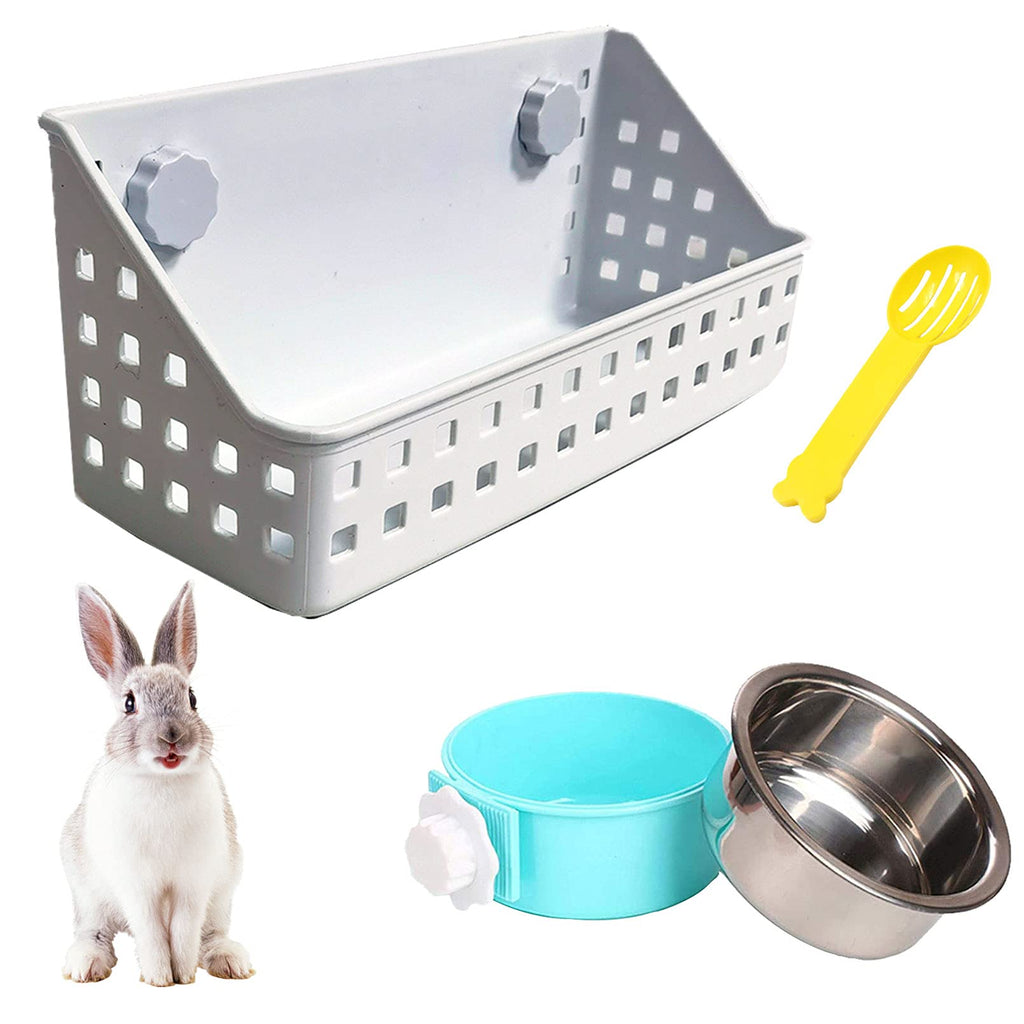 kathson Rabbit Hay Feeder Hay Manger Less Wasted Grass Holder Rack Removable Stainless Steel Crate Bowl Water Food Feeder for Rabbits Bunny Chinchilla Guinea Pigs Large - PawsPlanet Australia