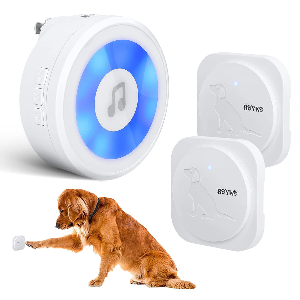 BOYKO Dog Doorbell Buttons, Smart Wireless Dog Potty Training Door Bells for Dogs to Ring to Go Outside, Super-Light Waterproof Press Button Doorbell, 1 Receiver & 2 Transmitter - PawsPlanet Australia