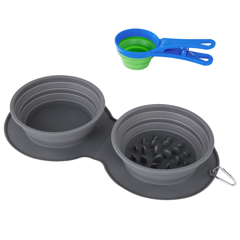Portable Dog Travel Bowl with Measuring Cup and Spoon Set,Collapsible Dog Bowls for Food and Water Feeding,Dog Slow Feeder Bowl for Small,Medium,Large Size Dogs and Cats,Silicone Pet Travel Bowl - PawsPlanet Australia
