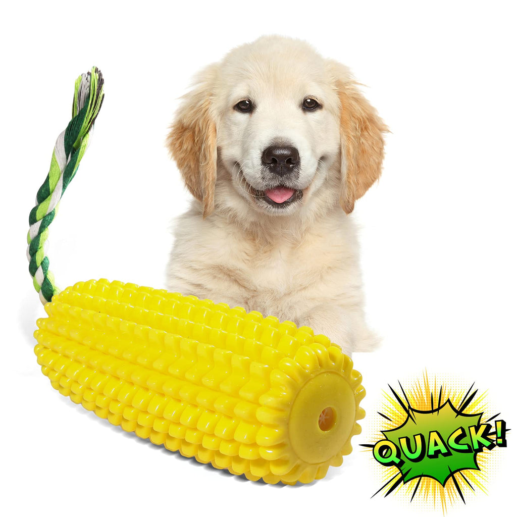 Spawtzy Dog Squeaky Toys for Aggressive Chewers, Interactive Squeaky Dog Toys for Small, Medium & Large Breed, Durable Dental Chew Toys for Teething, Anxiety Calming, Tug, Yard & Pool (Yellow Corn) - PawsPlanet Australia