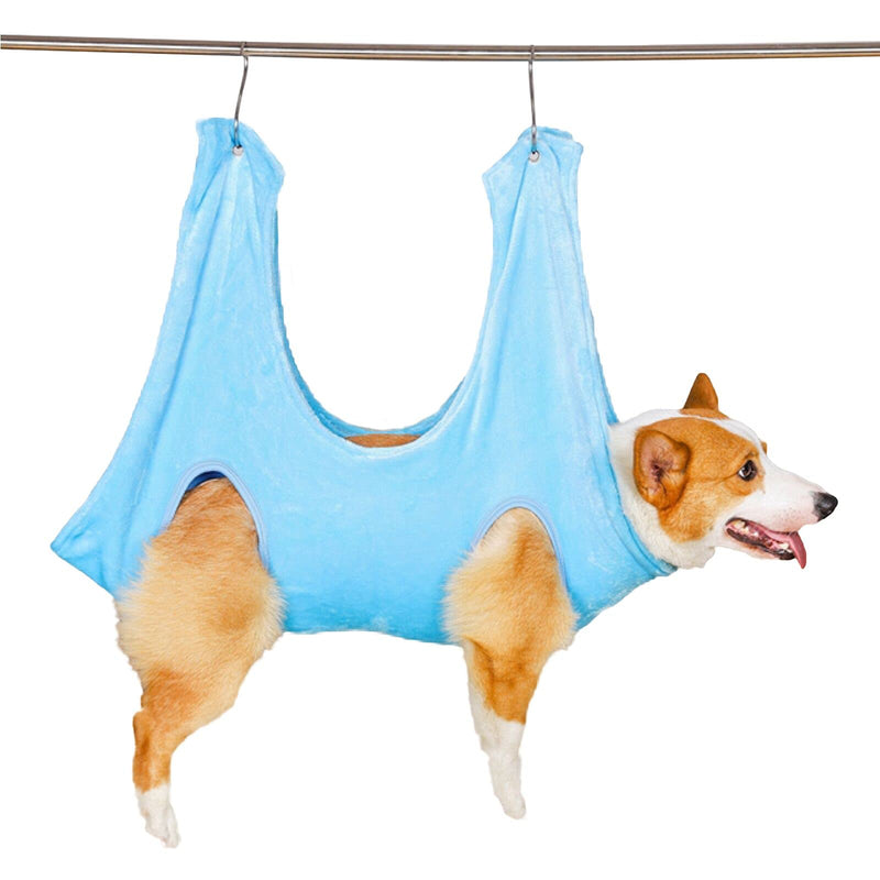 Vedran Dog Grooming Hammock Helper, Pet Grooming Towel with Two Hooks for Help Dog and Cat Trim Nails and Grooming S Blue - PawsPlanet Australia