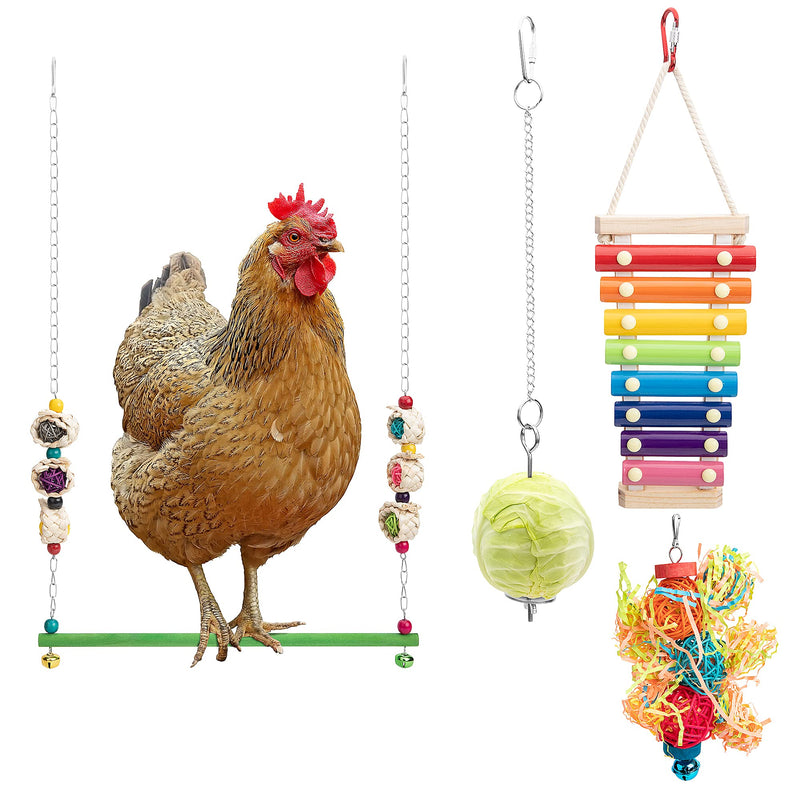 Deloky 4 PCS Chicken Swing Toys-Chicken Xylophone Toy with 8 Metal Keys-Chicken Veggies Skewer Fruit Holder for Hens - PawsPlanet Australia