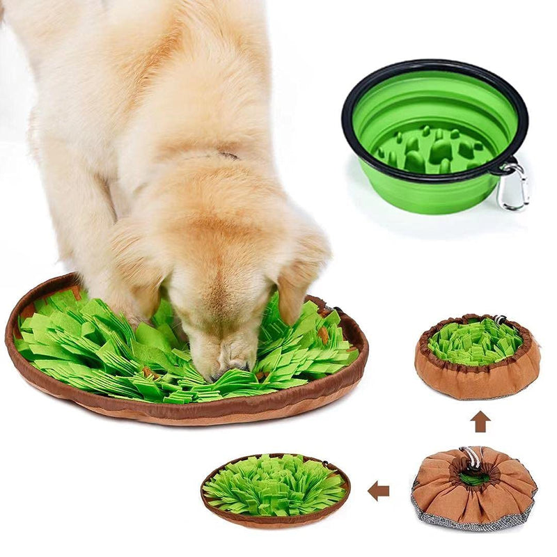2IN1 Pet Snuffle Mat for Dogs,Interactive Dog Toys Pet Food Mat, Interactive Feed Game for Boredom,Collapsible Slow Feed Dog Bowl, Encourages Foraging Skills, Dog Treat Dispenser Stress Relief Green+Green - PawsPlanet Australia
