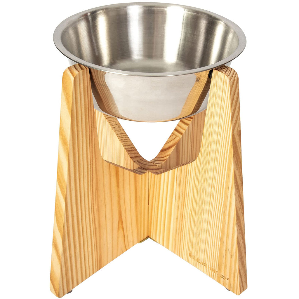 Leashboss Barka Feeder, Single Dog Bowl Stand, 11" or 14" Tall Elevated Dog Bowl for Large Dogs, Wood Raised Holder with Stainless Steel 2 Qt Bowl, Modern Design 11 Inch Natural - PawsPlanet Australia