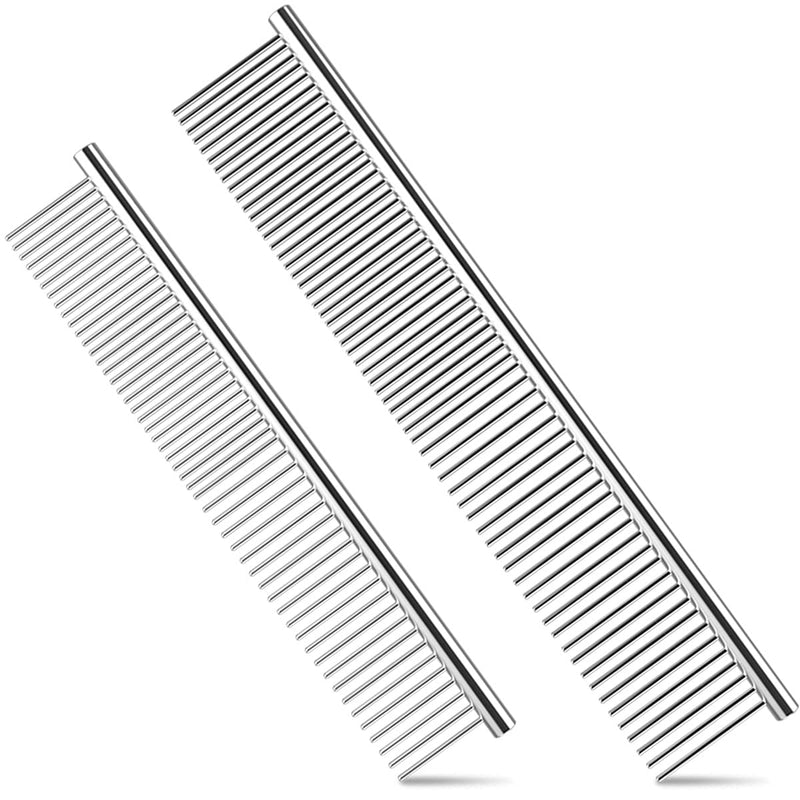 Zapettry 2 Pack Dog Combs, Pet Comb with Rounded Ends Stainless Steel Teeth, Cat Combs for Long and Short Haired Cats, Dogs, and Other pets, Dog Grooming Comb for Removing Tangle and Knots 7.25IN+6.5IN - PawsPlanet Australia