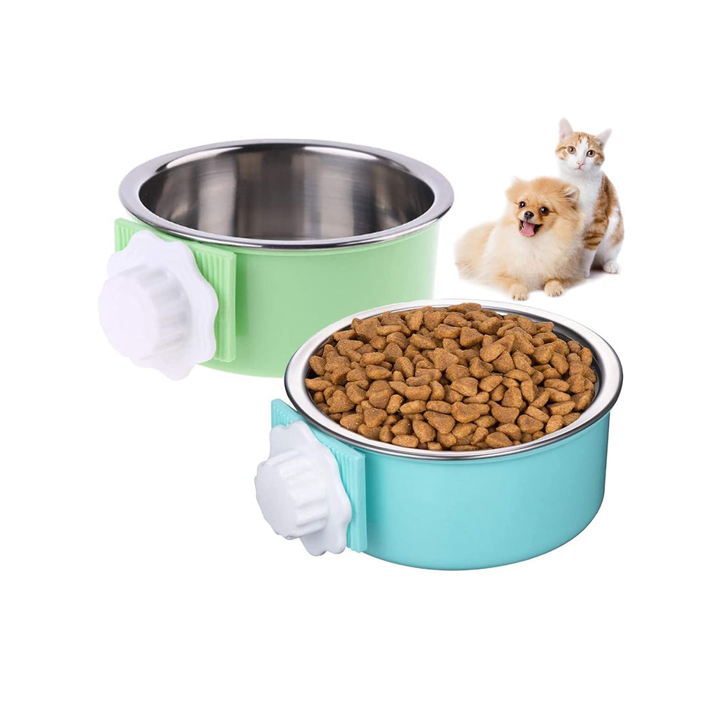 Dog Crate Water Bowl No Spill, 2 Pack Crate Dog Bowl, Removable Stainless Steel Hanging Pet Cage Bowl Food & Water Feeder Coop Cup for Cat, Puppy, Birds, Rats, Guinea Pigs - PawsPlanet Australia