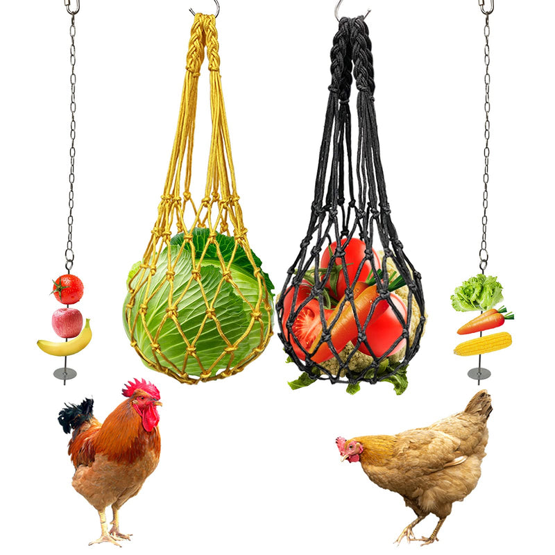 Kiddisie 4PCS Chicken Veggies Skewers Fruit Holder Bag, Stainless Steel Hanging Feeder Toy with Hooks for Chicken Hen Large Bird - PawsPlanet Australia