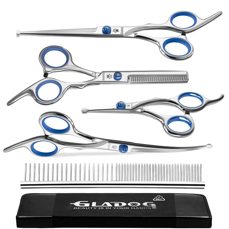 GLADOG Dog Grooming Scissors Kit with Safety Round Tips, Professional 5 in 1 Grooming Scissors for Dogs, Sharp and Durable Dog Grooming Shears for Dogs Cats Pets - PawsPlanet Australia