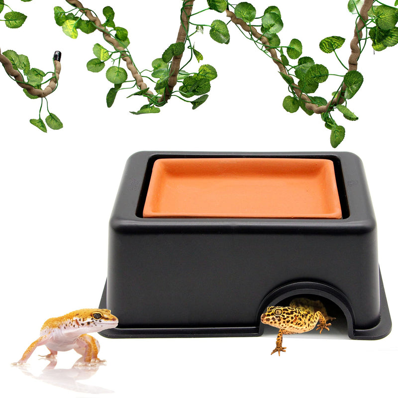 PETWAKEY-ST Reptile Hideout Box，Sink Humidifier Gecko Hide Hut Cave Accessories & Vine Habitat Decor for Small Snake Spiders Frog Turtles Lizards Turtles - PawsPlanet Australia