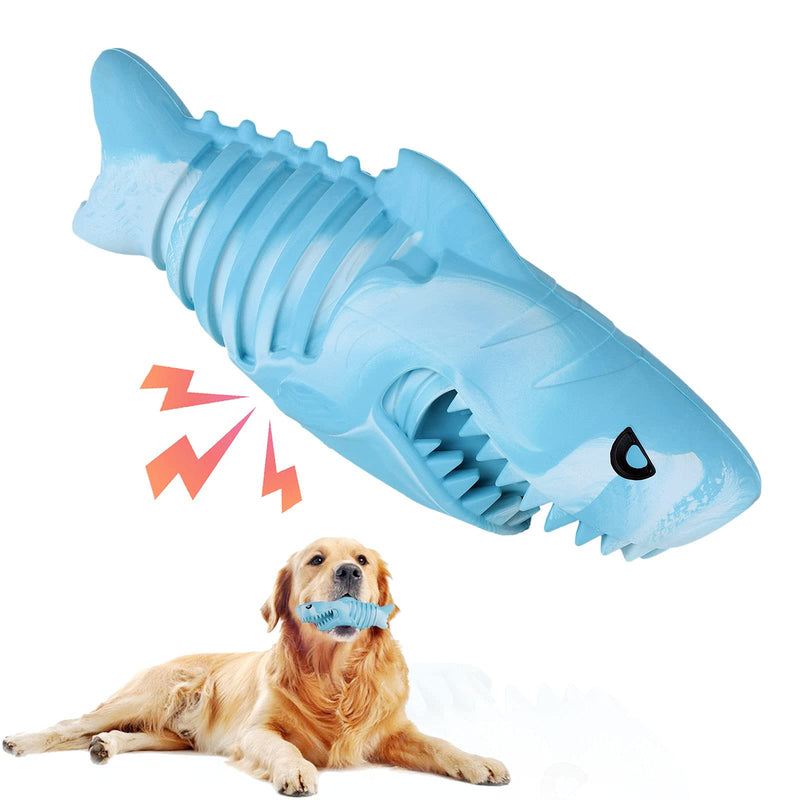 Dog Toys for Aggressive Chewers Large Breed, Squeaky Chew Toys for Medium Dogs, Tough Durable Dog Toys with Natural Rubber for Dental Care, Shark Design Dog Toothbrush Chew Toys for Teeth Cleaning - PawsPlanet Australia