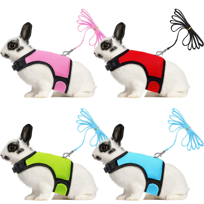 4 Pieces Bunny Rabbit Harness with Leash Cute Adjustable Buckle Animal Harness Breathable Mesh Vest for Rabbit Kitten Puppy Small Pets Walking Large - PawsPlanet Australia