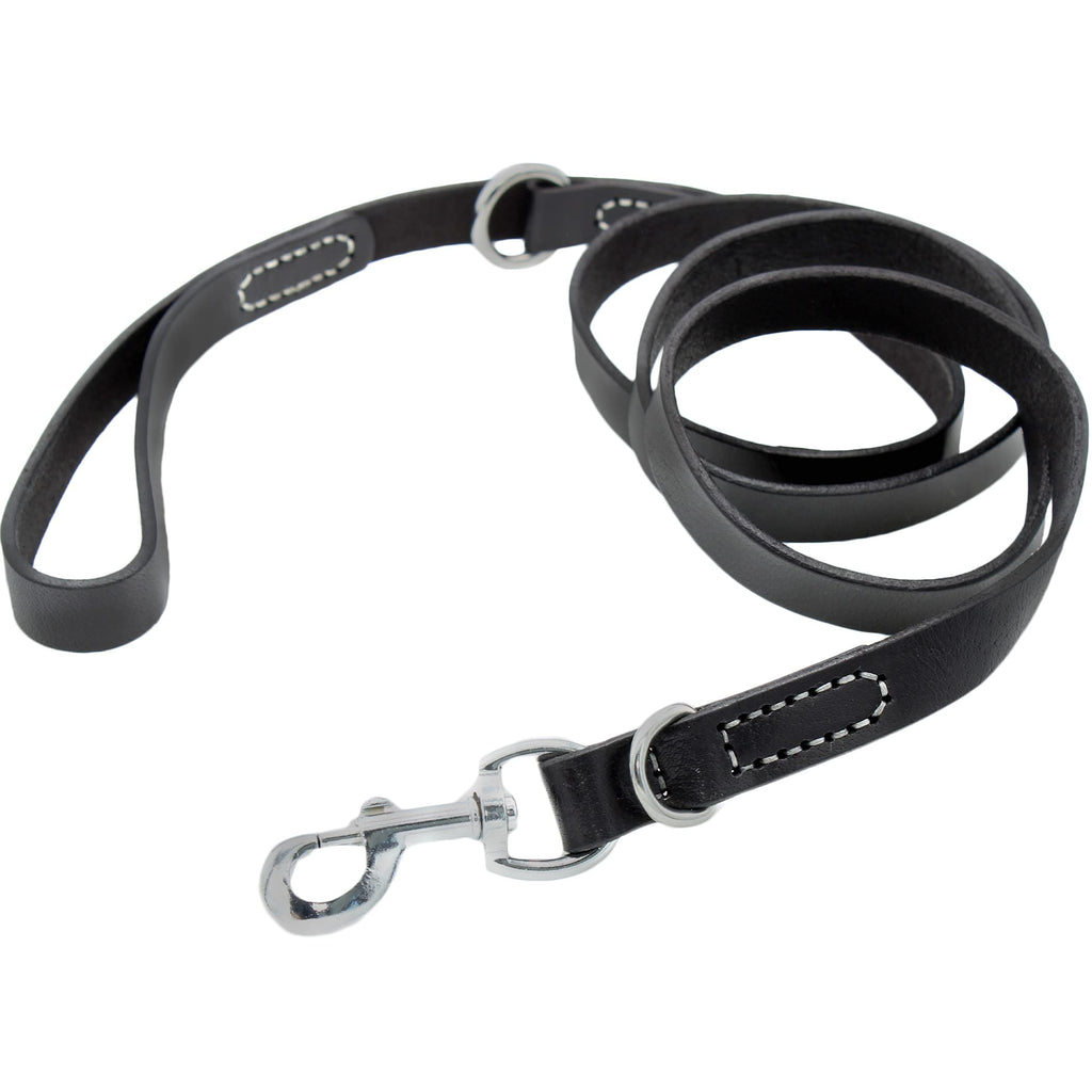 Classic, Strong Black Leather Dog Leash for Small Dogs. 6ft Leather Leash with Premium Hardware for Poop Bag. Veterinarian Approved Dog Training Leash with a Strong Sense of Personal Style Small:5ft x 3/8in - PawsPlanet Australia
