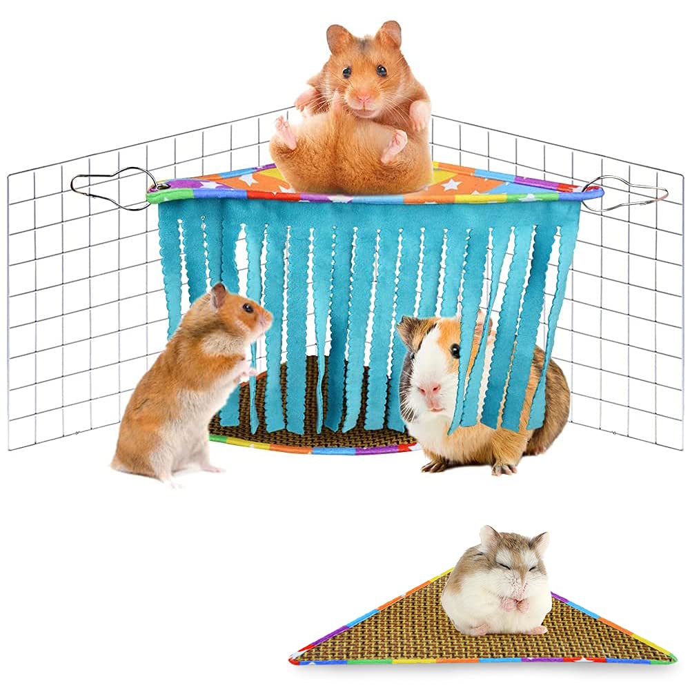 Guinea Pig Hideout - HOMEYA 2IN1 Corner Fleece Forest Hideaway Hammock & Reversible Sleeping Mat Bed for Hamster, Ferrets, Chinchillas, Rats, Bunny and Other Small Animals -House Toy Cage Accessories - PawsPlanet Australia