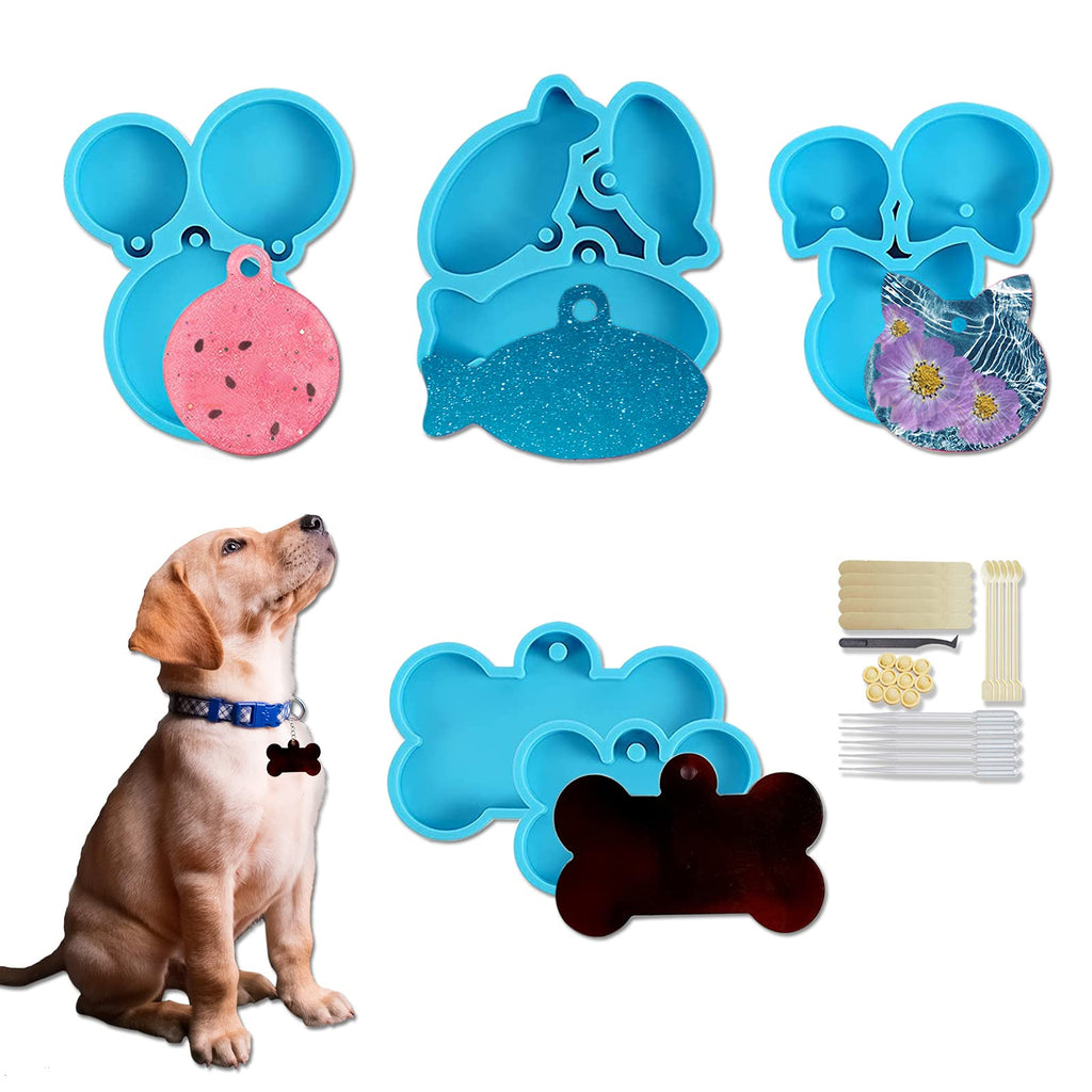 GDDP 5pcs Pet Tag Molds for Resin, Dog Cat Tags Personalized Mold, Pet Tags Keychain Silicone Resin Molds, Easy to De-Mold, DIY Personalized Pet Tag Pendant, Decorations, Crafts, with 26pcs Tools - PawsPlanet Australia