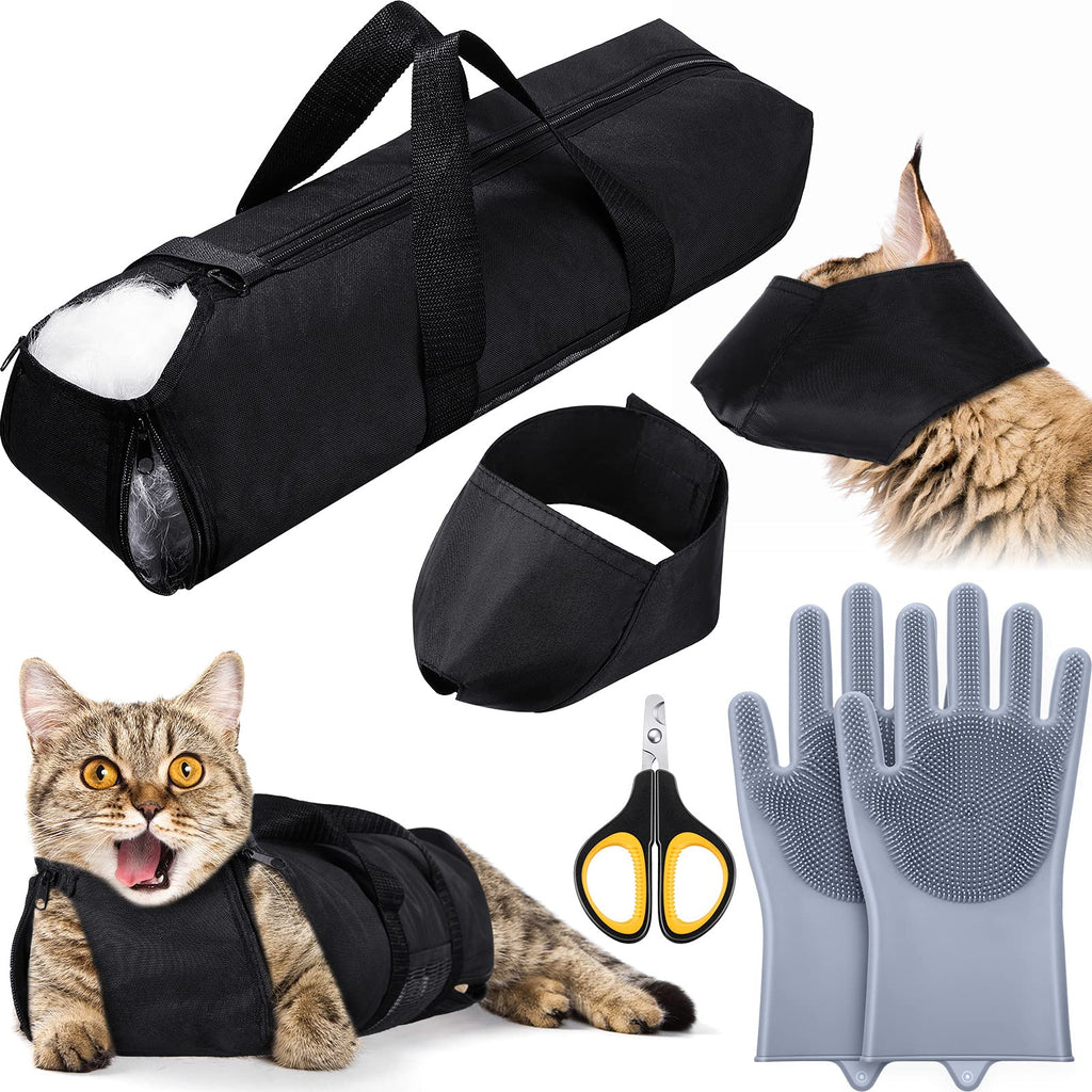 4 Pieces Cat Grooming Restraint Bags Set Bathing Grooming Gloves Pet Nail Clippers Cat Muzzles Restraint Bag for Cats Dogs Bathing Nail Trimming Cleaning Carry Tools - PawsPlanet Australia